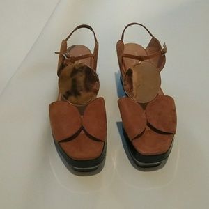 Dries van Noten Suede+Metallic flatform sandals